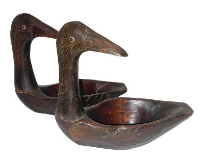 Primitive Carved Wood Duck Decoys Boats - Pair of 2