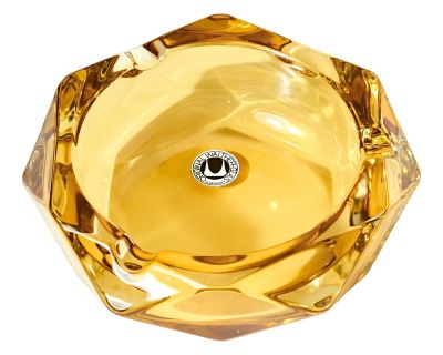 Mid-Century Six Sided Amber Colored Glass Ashtray by Waltherglas of West Germany