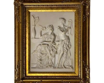 Italian Baroque Sculpture Bas Relief Musical Theme in Gilt Wood Frame