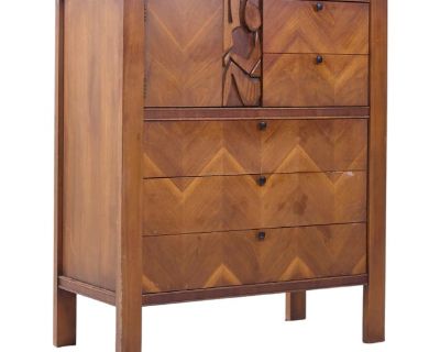 United Tiki Brutalist Mid Century Walnut Gentleman’s Chest Highboy Dresser