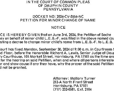 IN THE COURT OF COMMON PLEAS OF DAUPHIN COUNTY PENNSYLVANIA DOCKET NO: 2024-CV-3554-NC...