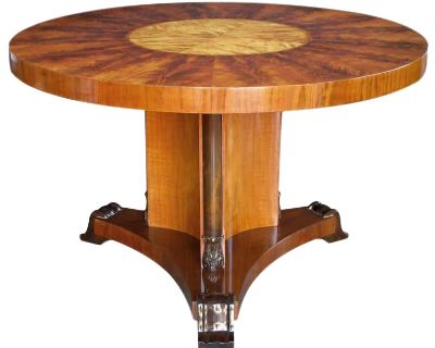 Crafted Swedish Art Deco Flame Mahogany and Birch Wood Circular Table