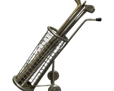 Vintage Rolling Cocktail Golf Cart Bag With Golf Club Stirrers- 7 Pieces