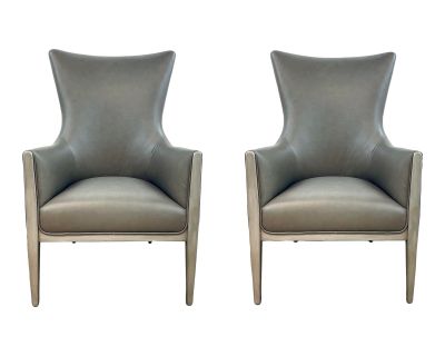 Hooker Furniture Modern Gray Leather Kendall Club Chairs Pair