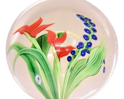 Orient & Flume Vintage Art Glass Flower Sphere Paperweight