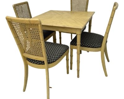 1970s Vintage Faux Bamboo Game Table and 4 Chairs, C1970s, Set of 5