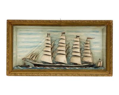 Antique Maritime Diorama of a Four-Masted Clipper Ship | C. 1880–1910
