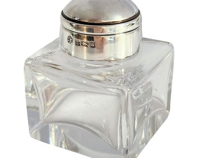 1990s British Ink Well With Sterling Silver Hinge Lid