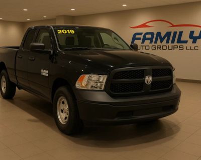 Mileage: 142,830. Year: 2019. Make: Ram. Model: 1500 Classic Quad Cab. Trim: Tradesman Pickup 4D 6 1/3 ft. Automatic, 8-Spd transmission. Exterior: Black. Interior: ABS (4-Wheel), Towing Pkg, F&R Side Air Bags, V6 Flex Fuel 3.6 Liter, Bluetooth Wireless, SiriusXM Satellite, Tilt Wheel, 2WD, AM/FM Stereo, Power Steering, Cruise Control, Steel Wheels, Electronic Stability Control, F&R Head Curtai...