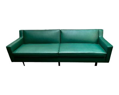 1960s Edward Wormley Dunbar Mid Century Modern Green Faux Leather Glamour Sofa