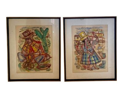 Pair of Vintage 1960s Latin American Watercolors of Dancers in Native Costumes