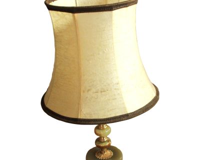 Mid Century Onyx and Brass Footed Table Lamp With a Lampshade Made of Leather, Vintage From the 70s
