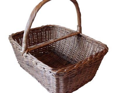 1980s - Handmade Braided Wicker Picnic Basket, Shopping Basket, Mushroom Basket