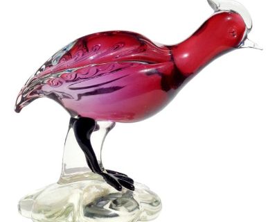 Murano Vintage Sommerso Red Amethyst Italian Art Glass Mid Century Bird Sculpture Figure