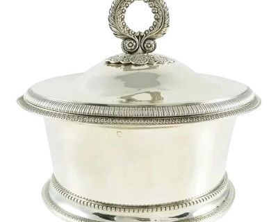 Antique French Silver 18th C Butter Dish or Butter Tub, Vermeil Gilt Interior