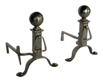 1940s Vintage Wrought Iron Fireplace Andirons - a Pair