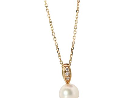 Vintage Mikimoto Pendant 18k Gold Pearl Diamond Necklace