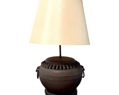 Antique Chinese Incised Iron Vessel Table Lamp