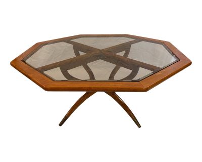1960s Mid Century Modern Smoked Glass and Wood Coffee Table