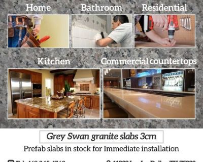 Swan Gray Granite slabs 3cm
Kitchen - Bathroom
Commercial Countertops
   Tel: 469 904 2719
11239 Leo Ln, Dallas, TX 75229
 
 www.lodecountertops.com