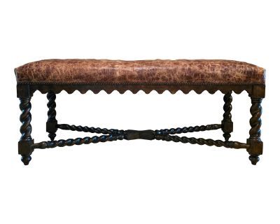 Paul Robert Handcrafted Nemo Embossed Aniline Leather Wood Bench