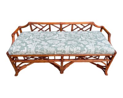 Vintage Coastal Rattan Chinese Chippendale Chinoiserie Bench