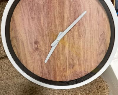 White edged, faux wood look. A little bit of fading on the face but still works! Great for a basement or garage. Check out the pictures at: