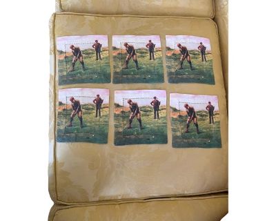 Set of six golf themed fabric square cocktail napkins. Features golfers in action on a green field.. Dimensions 6 W 6 D 0.1 H Styles Traditional Period 2010s Country of Origin United States Item Type Vintage, Antique or Pre-owned Shop Sustainably with Chairish Materials Fabric Condition Good Condition, Original Condition Unaltered, Some Imperfections Color Green Condition Notes Good condition g...