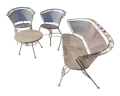 Vintage Wrought Iron Woodard Salterini Style Mid Century Outdoor Patio Set