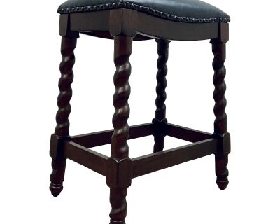 Transitional Dark Brown Faux Leather Barley Twist Counter Stool