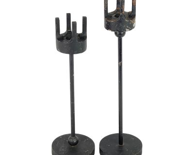 Modern Gothic Medieval Cast Iron Candle Holders - Pair of 2