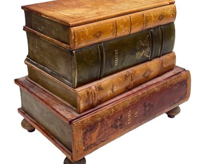 Early 20th -C. Italian Regency Style Leather Book Form Side / Drinks Table