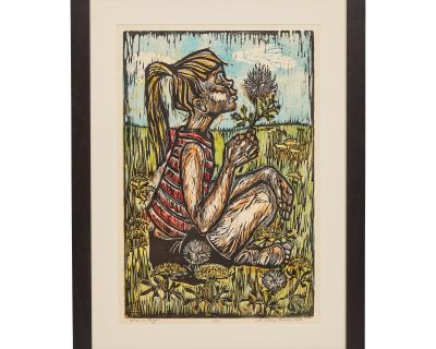 Vintage Hand-Colored Woodcut "Wish 'N Puff", Signed by Artist
