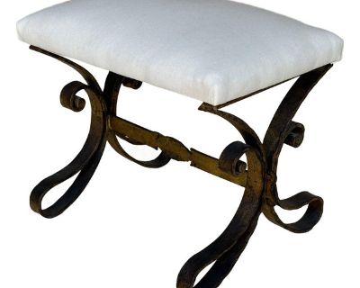 Vintage Mid Century Spanish Gilt Iron Bench With Ornate Base