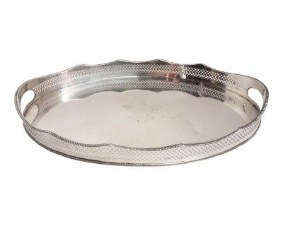 Vintage English Silver Plate Oval Gallery Rail Tray