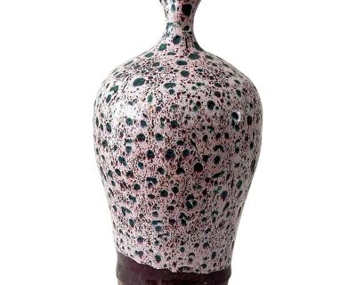 1960s Signed Mid-Century Studio Pottery Splatter Glaze Pink Teal Vase