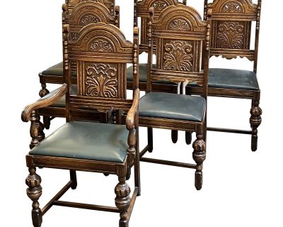 Vintage Jacobean Style Dining Chairs, Set of Six