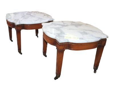 1950’s Regency French Mahogany Marble Side Tables - Set of 2