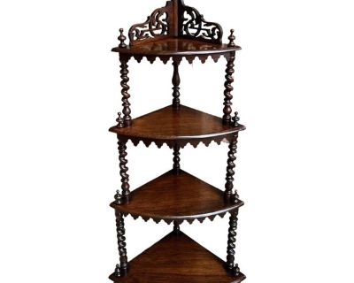 Antique English Mahogany Corner Display Shelf Barley Twist Étagère Bookshelf