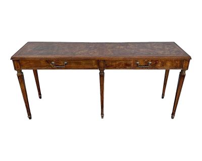 Vintage Wood Console by Hekman with Burlwood, Brass and 2 Drawers