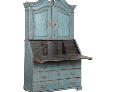 19th Century Swedish Blue Oak Secretary Bureau