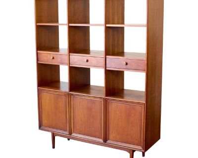 Dimensions: 54"L x 17"D x 71" H Origin: Drexel, Pennsylvania Designer: Stewart MacDougall & Kipp Stewart Manufacturer: Drexel Furniture Year: 1957-1965 Materials: Walnut, Brass Details: Professionally restored! Drexel s Declaration line, by MacDougall & Stewart, was among the first largely produced MCM lines produced in America. It achieved mainstream success partially due to the high quality w...