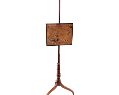 18th Century Regency England Mahogany Pole Fire Banner Shield With Original Gambling Artwork