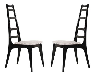 Set of 2 Mid-Century Modern Ebonized Ladder-Back Chairs, Circa 1950s