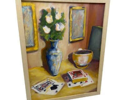 Miele 93 signed acrylic orignal art Framed in a solid raw wood frame Ready to hang!. Dimensions 12 W 1.5 D 15 H Styles Transitional Frame Type Framed Art Subjects Figure Period 1990s Country of Origin United States Item Type Vintage, Antique or Pre-owned Shop Sustainably with Chairish Materials Acrylic Paint Condition Good Condition, Original Condition Unaltered, Some Imperfections Color Yellow...