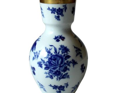 1930s Vintage - Pmr Jaeger&Co Cobalt Blau White German Porcelain Vase With Real Gold Rim