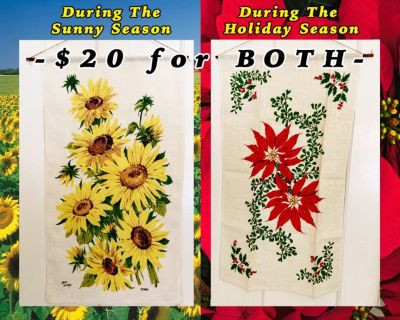 Two Linen Tea Towel Banners (1960's)