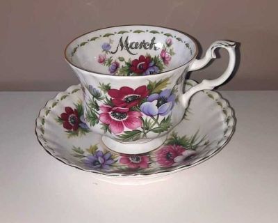 Anemones March Royal Albert Flower of the Month series tea cup and saucer