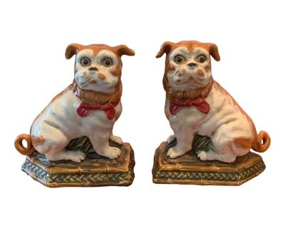 Vintage Staffordshire Style Porcelain Pug Dogs - a Pair