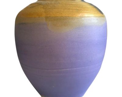 Vintage Signed Modernist Ceramic Art Studio Pottery Stoneware Purple Yellow Vase